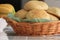 Homemade yeast bread rolls in a basket