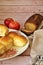 Homemade yeast buns, brioche buns, glowing buns, homemade baked goods on a plate, cinnamon cake with apples, fresh apple fruit, re