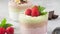 Homemade yogurt dessert with banana, chocolate, strawberries