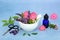 Homeopathic Herbal Medicine with Summer Flowers and Herbs