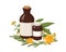 Homeopathy natural medicine. Healthy organic treatment two brown bottles with oil extracts herbs.