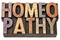 Homeopathy word in wood type