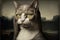 Homer greek poet Cat as famous historic character illustration generative ai