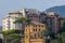 Homes and hotels in Rapallo, a seaside town in Italy. Palaces overlooking the sea. Excelsior