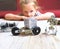 Homeschooling ,child designs,  Screw driver, nuts, wrench, bolts and parts of children`s metallic constructor. children`s metal