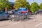 Homestead, Pennsylvania, USA 7/10/20 A full shopping cart return bin in a parking lot in the Waterfront shopping complex