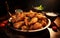 Homestyle Delight: Fried Chicken Served on Wooden Platter.Generative By Ai
