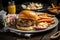 homestyle plate with juicy burger, crispy fries and refreshing coleslaw