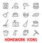 Homework and household thin line vector icons