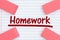 Homework message on ruled paper