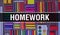 Homework text with Back to school wallpaper. homework and School Education background concept. School stationery and homework text