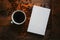 Homey scene white book cover mockup with coffee cup