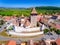 Homorod Fortified Church build by the German Saxons in Transylvania. Aerial view