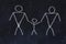 Homosexual family concept. Chalk sketch on black board .