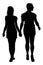 Homosexual girls walking and hand holding vector silhouette illustration
