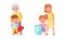 Honest and fair children set. Cute kids protecting their families cartoon vector illustration