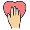 Honesty heart hand solidarity single isolated icon with filled line style