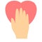 Honesty heart hand solidarity single isolated icon with flat style