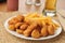 Honey battered chicken strips with beer
