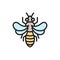Honey bee, beekeeping flat color line icon.