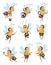 Honey bee. Cartoon characters flying nature insect in different poses delivery bee vector mascot