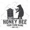 Honey bee farm badge. Vector. Concept for shirt, print, stamp or tee. Vintage typography design with hive and bear