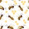 Honey bee pattern. Seamless print with winged striped insect, cute doodle apiary beekeeping elements for wrapping