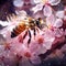 Honey bee pollinating cherry blossoms. insect flower agriculture honeybee sakura in Nature