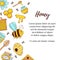 Honey bee vector banner template with colorful cartoon icons