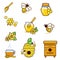 Honey and beekeeping isolated icons set with bees, beekeeper.