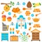 Honey beekeeping vector flat icons set