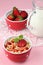 Honey cereals with strawberries and milk