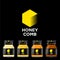 Honey Comb logo. Labels for honey. Mockup glass jars with labels.