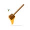 Honey dipper vector, wooden stick amd flowing drop, flying bee