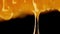 Honey dripping from honeycombs extreme macro.Natural bees wax cells, gold nectar