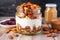 honey-drizzled greek yogurt parfait with almond slices