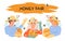 Honey fair or market banner template with beekeepers characters, flat vector.