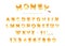 Honey font design. Glossy sweet ABC letters and numbers isolated on white.