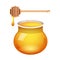 Honey glass jar vector with honey dipper on white background. Fresh honey with a stick