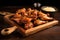 honey glazed chicken wings served on a wooden tray