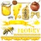 Honey, honeycomb, honey bee. Set for design label products from honey. Watercolor illustration