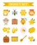 Honey icon set, flat, cartoon style. Beekeeping collection of objects isolated on white background. Apiculture kit