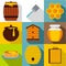 Honey icons set, flat style