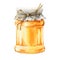 Honey or jam glass jar watercolor image. Realistic organic healthy nutrition illustration. Honey pot close up element