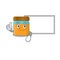 Honey jar cartoon design with Thumbs up finger bring a white board