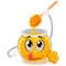 Honey Jar Mascot holding a Wooden Dipper Stick