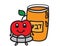 Honey jar and a sitting apple cartoon character