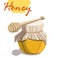 Honey jar and wooden dipper stick