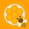 Honey label premium quality title. Paper cut style bee with honeycombs and Bee. Template design for beekeeping and honey product