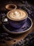 Honey lavender latte with delicate purple flowers, generative AI